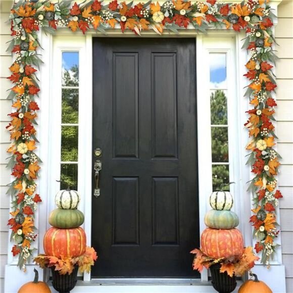 Realistic Fall Garland for Mantle 6 Ft Fall Maple Leaves Garlands with Lights - Picture 3 of 7